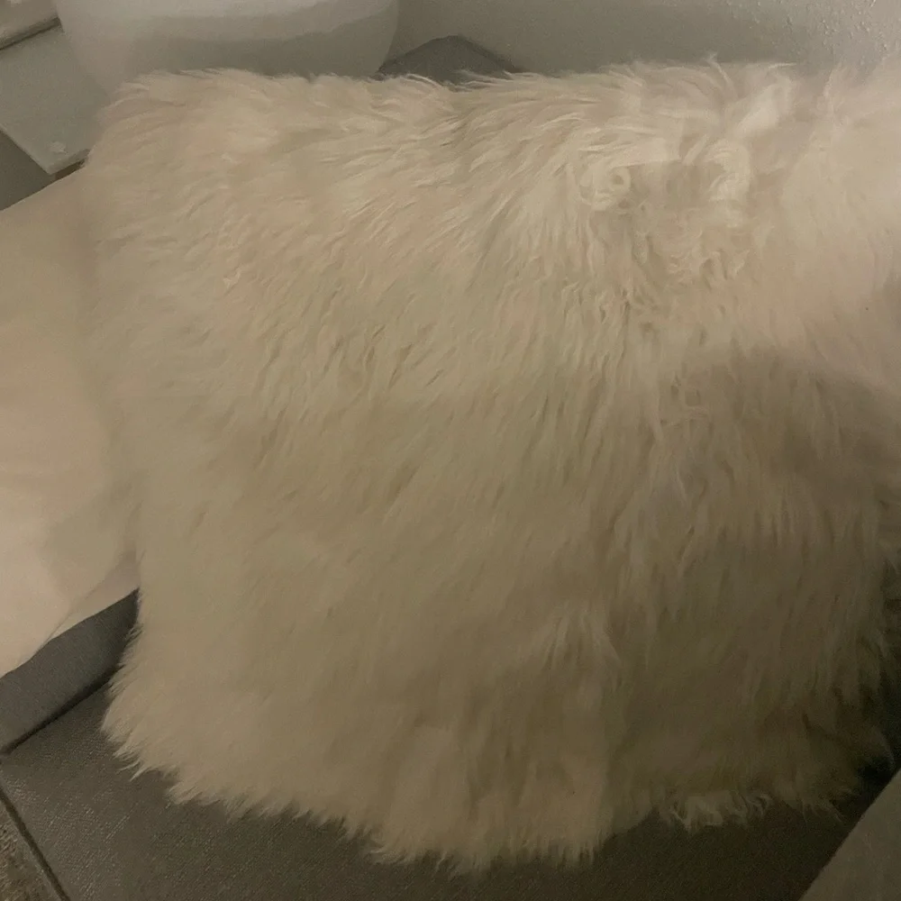West Elm White Fur Pillows (2)